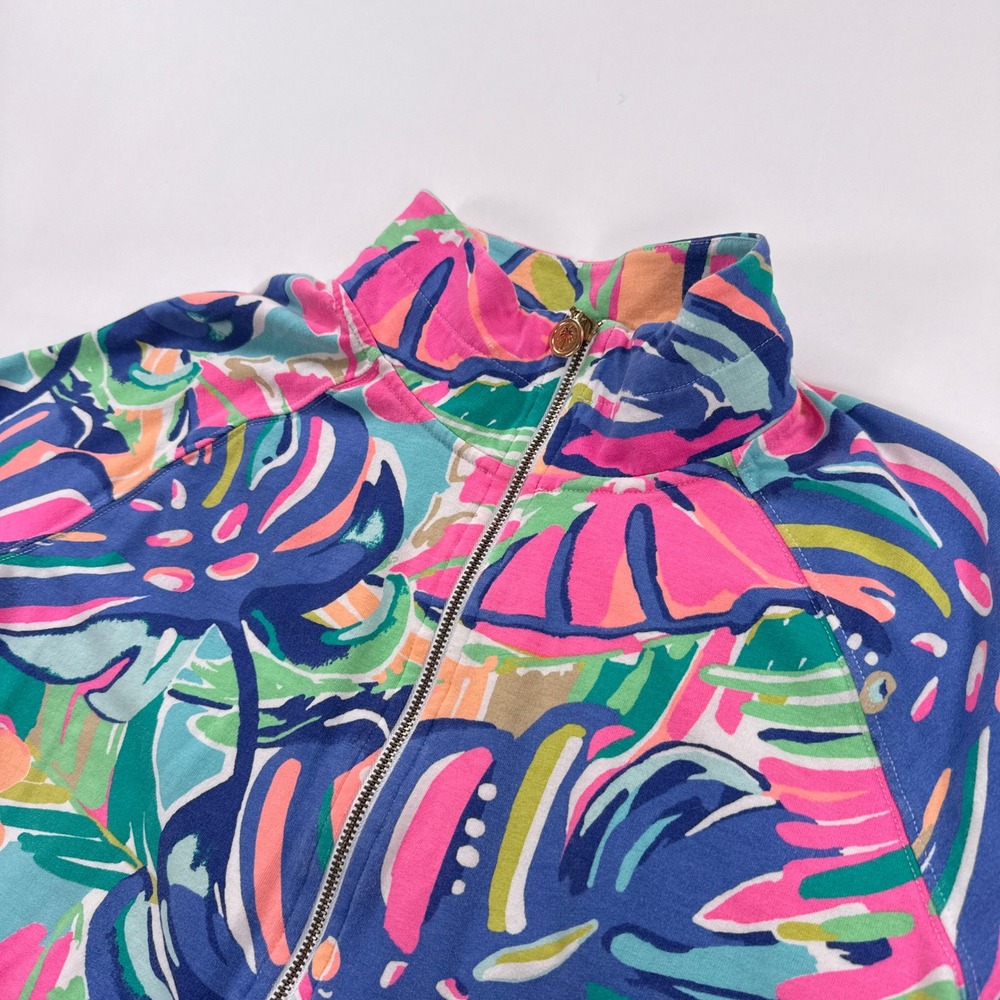 Lilly Pulitzer Skipper Popover Sweatshirt Womens M Half Zip UPF 50 Palm Pink